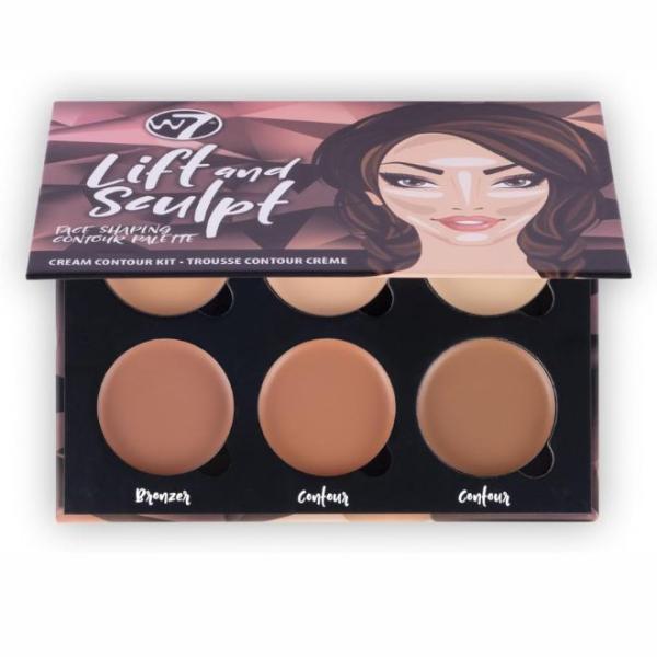 W7 Lift & Sculpt Cream Contour Kit - Concealing, Highlighting & Contouring Makeup Palette - Step-by-Step Instructions Included